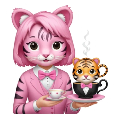 An pink tiger having an pink tea party with an girl sticker