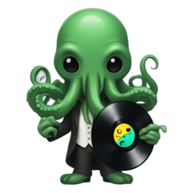 cthulhu holding a vinyl record sticker