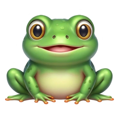 A cute, round green frog with big shiny eyes, blushing cheeks, and a small, happy smile. The frog has a soft, cartoonish style with pastel colors and a cozy, friendly appearance sticker
