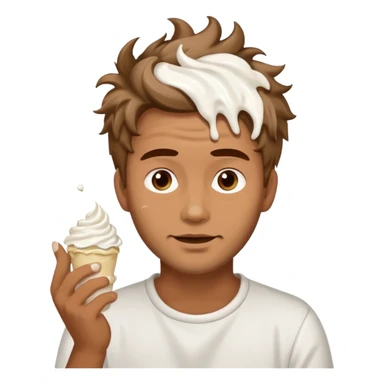 a man playing with cream sticker