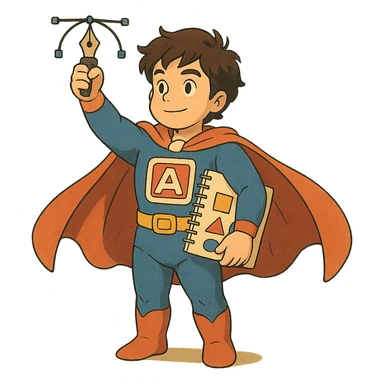 superhero character named Icon with a graphic designer theme sticker