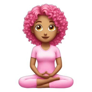 curly hair pony tail girl doing meditation wearing pink sticker