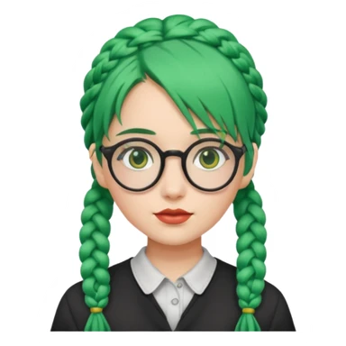 girl with green hairs, braids and spectacle sticker