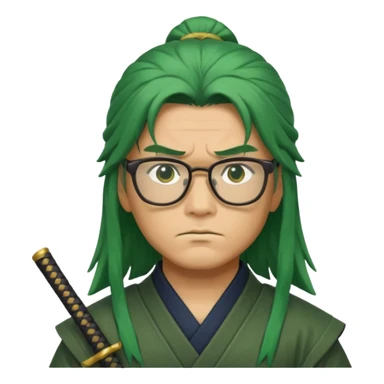 green long hair samurai with glasses sticker