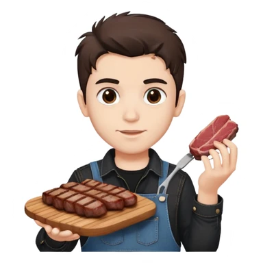 Turkish beautiful finish Konya boy white skin and good hair and brown eyes with black and denim clothes and had on his hand grilled meat sticker