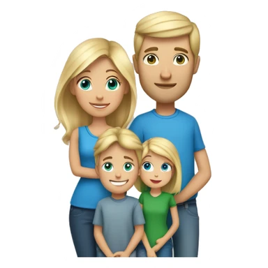 Family of 3. Dad with dirty blonde hair and blue eyes, mom with short blonde hair and green eyes, 4 year old girl with long blonde hair and blue eyes.  sticker