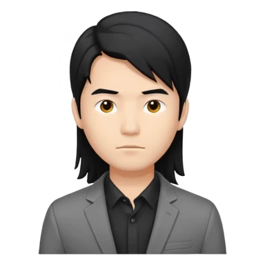 asian young man with long black hair on the forehead in grey blazer and black t-shirt  sticker