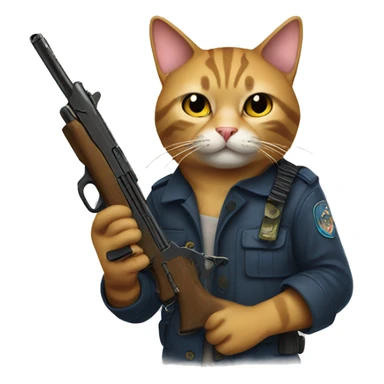 Cat holding gun sticker