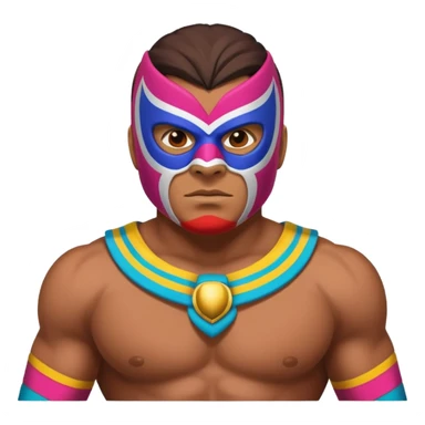 Mexican wrestler portrait, head and shoulders only, colorful luchador mask, muscular collar, confident expression, 3D cartoon, mobile game icon style, clean background, no text, no watermark
 sticker