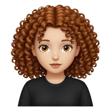 Girl, chestnut colored curly hair, set up hair, black shirt sticker