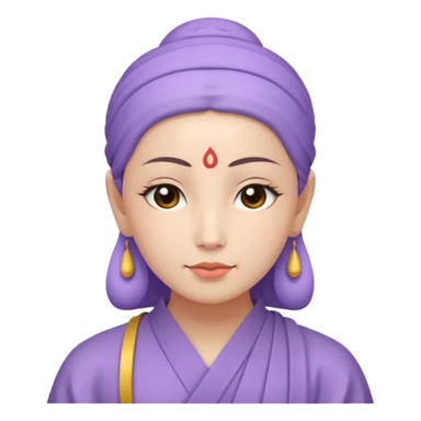 meditating woman's face, peaceful expression, wearing a lavender-colored Buddhist soutane sticker