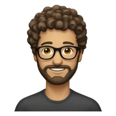 man with curly brown hair, long brown beard and black rimmed glasses sticker