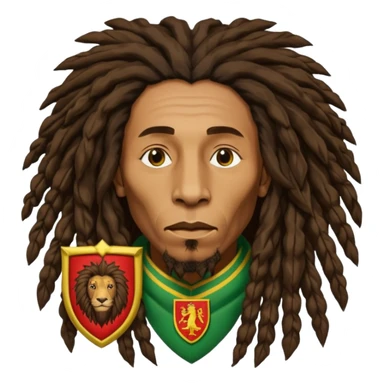 melancholic  Bob Marley with gigantic dread locks in form heraldic crest with ethiopian lion sticker
