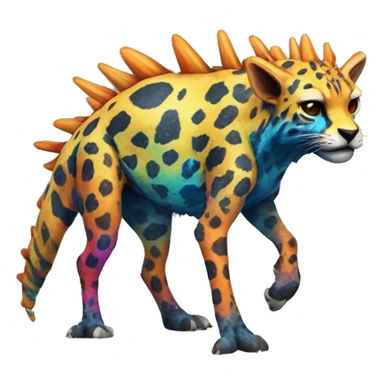 a colorful edgy vernid-fionbri-animal-creature with splash patterns full body sticker