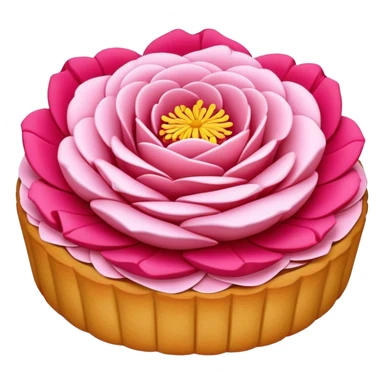 Yunnan Rose Flower Cake with visible petals in pastry, simplified emoji style with bold outlines and bright colors, cartoon style traditional Dian floral dessert sticker