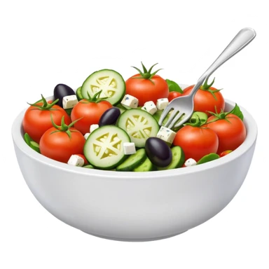 mediterranean salad bowl object icon, tomatoes, cucumbers, olives, feta cheese, olive oil dressing, 3D cartoon, mobile game icon style, clean background, no text, no watermark
 sticker