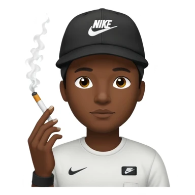 Moreno com a camisa da Nike com boné preto e um cigarro na mão sticker