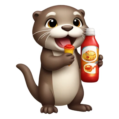 cute otter holding ketchup bottle sticker