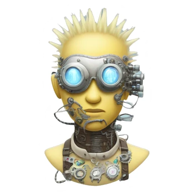 Pastel light yellow Mohawk cyborg head with silver steampunk goggles, goatee and circuits sticker