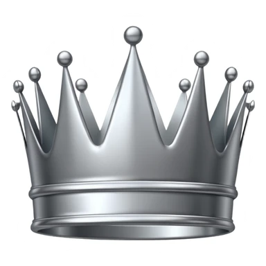 A luxury silver crown emoji, chrome metallic finish, smooth rounded edges, subtle sparkle, polished reflective surface, cute proportions, iOS emoji style, centered on a clean white background, soft studio lighting, no outlines sticker