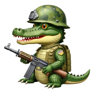 Crocodile with military helmet and artillery weapons sticker