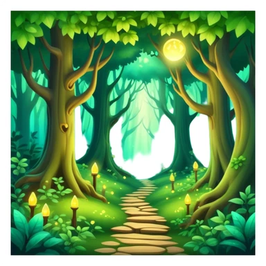 enchanted forest scene with lush green trees and magical glowing accents sticker