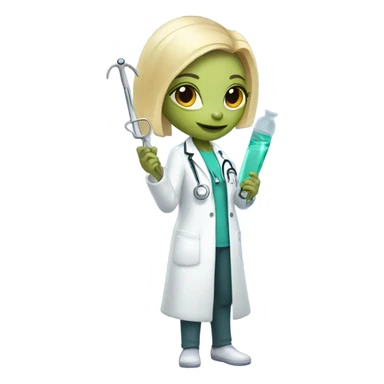 Reptilian alien woman, blonde, is a doctor sticker