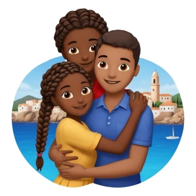 dark skin, black girl with black and brown braids, hugging her Mediterranean boyfriend with brown hair and dark skin sticker