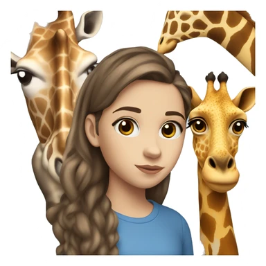 10 year old white girl with brown eyes, brown hair, big lips, blue shirt, blue and black pants, whit shoes, with a giraffe next to her  sticker