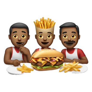 three men enjoyig kebab with fries sticker