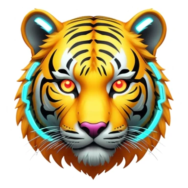 Cyberpunk tiger with neon lights and implants sticker