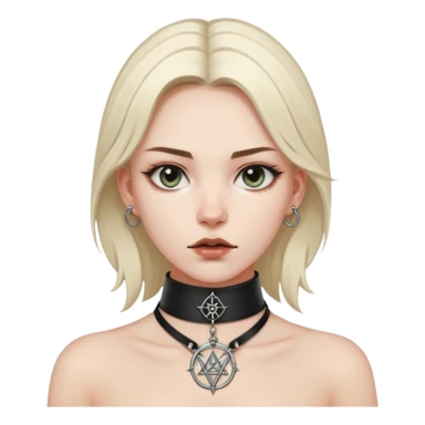 Leather choker with sigil around woman’s neck, pulse visible, dominance tone sticker