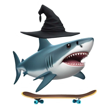 shark with witch hat and skateboard sticker