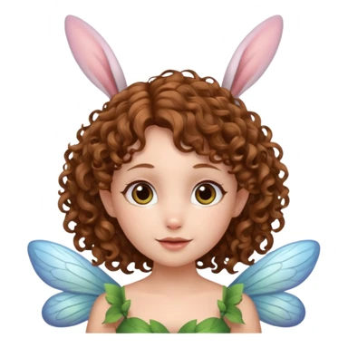 a flying fairy with wings and with bunny ears and brown curly hairs sticker