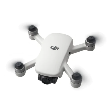 Redesign the cricket ball to be white and transform it to look like a realistic DJI drone with DJI-style propellors and body, depicted spinning. Remove the background completely, isolating the drone design. sticker