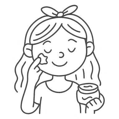 girl making skincare, hand-drawn outlined icon, playful lines sticker