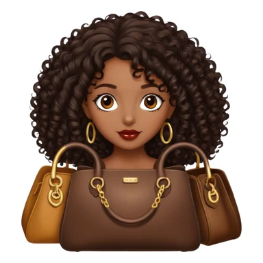 Rich dark brown girl with dark brown mid-length curly hair expensive bags  sticker