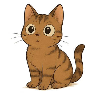 a curious cat with big expressive eyes, ghibli style sticker