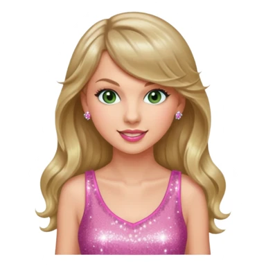 Green eyed smiling Taylor swift with long hair wearing a sparkly pink minidress at the eras tour sticker
