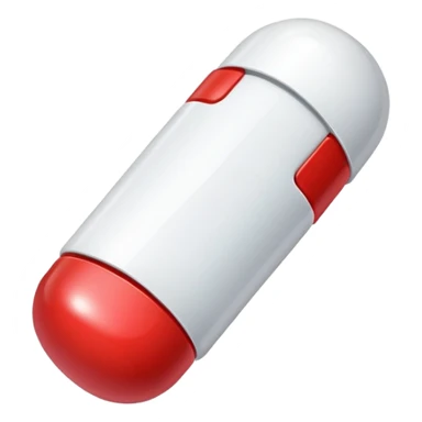 a red and white pill sticker