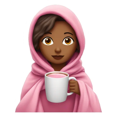 Brown girl in pink blanket drinking hot coco in a pink mug  sticker