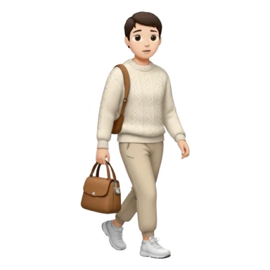 걷고 있는 사람
옷은 겨울에 어울리는 니트와 하의를 입었고 숄더백을 매었다.
머리카락 색깔은 어두운 갈색, 풀은 긴머리를 하고 있다 
귀에는 애플의 에어팟이 착용되어 있다 sticker
