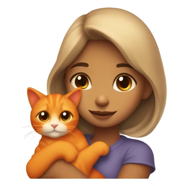 morena girl snuggling orange cat sticker