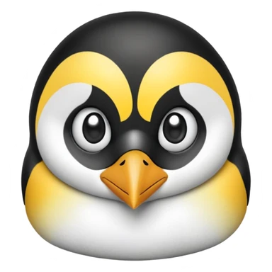 cinematic-adult-emperor-penguin-portrait-emoji,-head-tilted-playfully-and-inquisitively,-with-glossy,-pristine-plumage,-sparkling-eyes-filled-with-curiosity,-simplified-yet-irresistibly-adorable-features, black, large black eyes face sticker