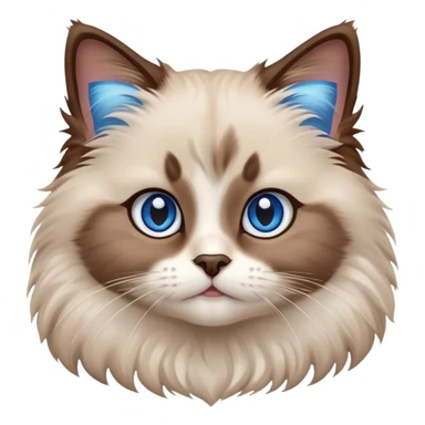 cinematic-adorable-fluffy-brown-ragdoll-cat-portrait-emoji,-head-tilted-cutely-with-big,-sparkling-blue-eyes,-soft-brown-and white-colored-fur-with-darker-points-on-the-ears,-face,-and-paws,-simplified-yet-irresistibly-adorable-features, sticker