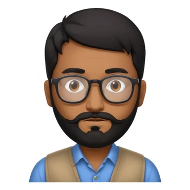 Indian software developer with beards and specs, with few white hairs in mostly black beard and hair sticker