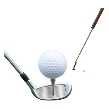 A golf ball on a tee, with a golf club placed beside it on the lush green fairway. The background shows a serene golf course with neatly trimmed grass and a clear blue sky, emphasizing the elegance and precision of the game. sticker