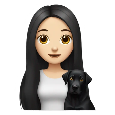 white girl with long straight black hair holds her black Labrador sticker