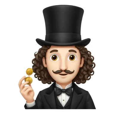 Jewish man with a long nose that sticks out a top hat slightly long curly hair and a penny in his hand sticker