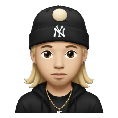 rapper da trắng, tóc vàng, full đen, có mũ len hãng MLB, đẹp trai
 sticker